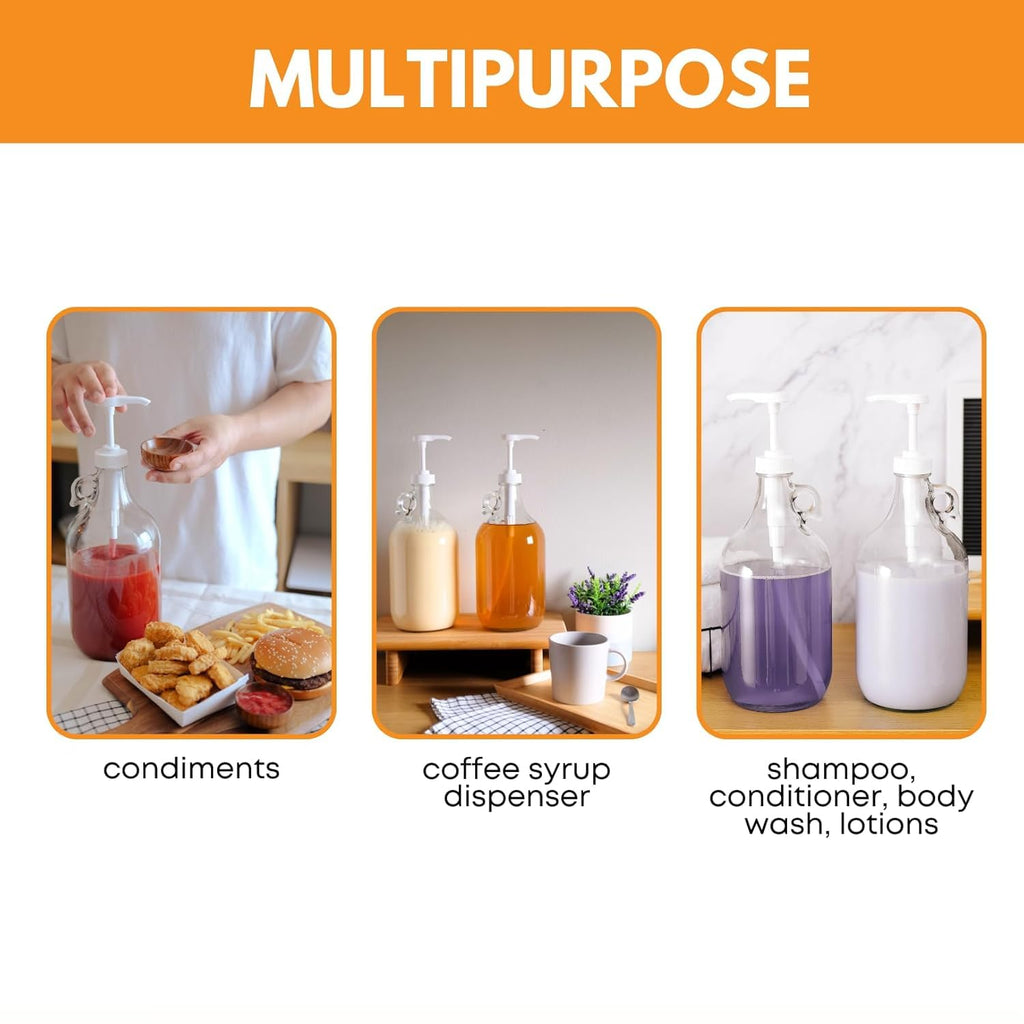 Glass Laundry Detergent Dispenser 4-Pack with Pumps | 1 Gallon Glass Jug