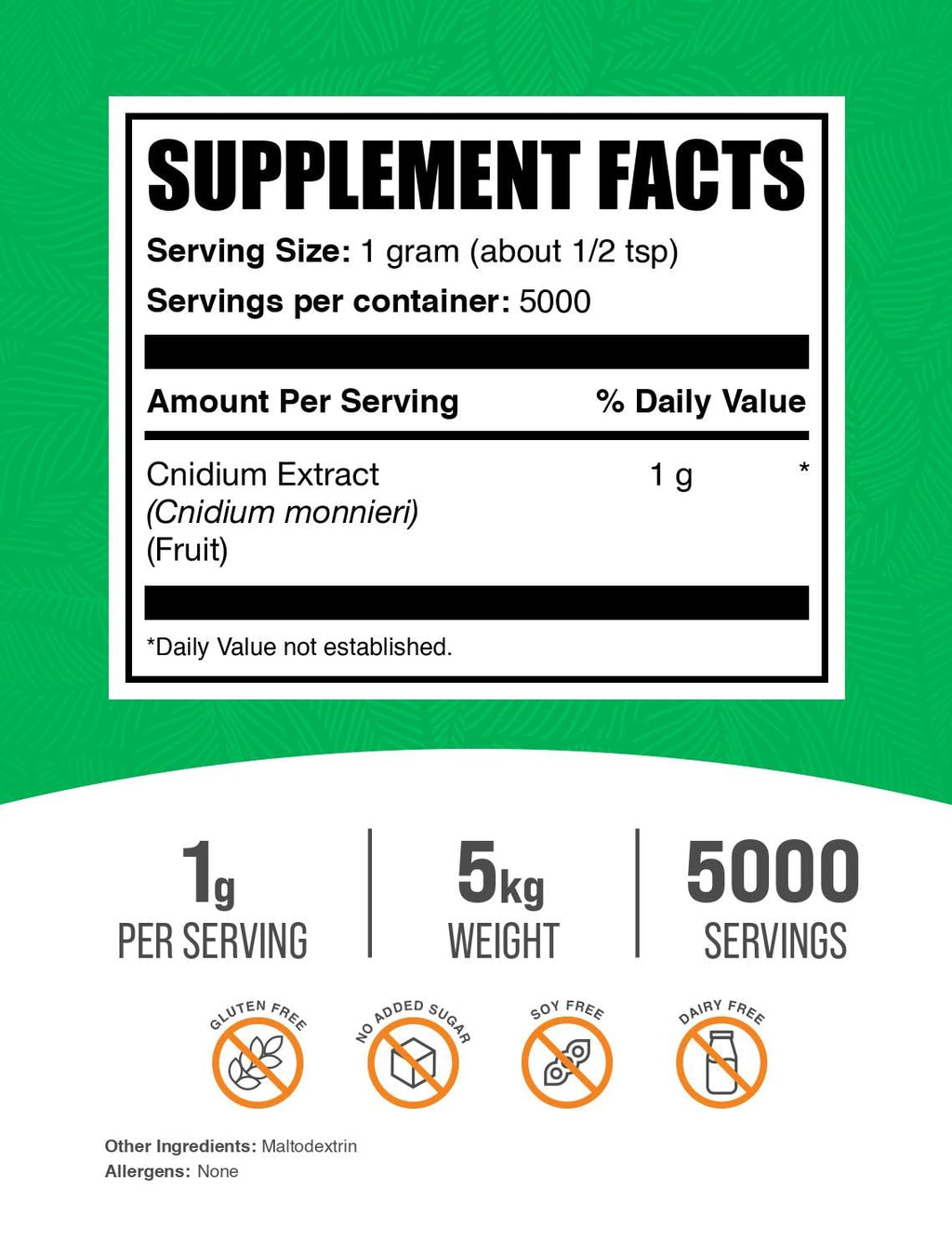 BulkSupplements.com Cnidium Fruit Extract Powder - Cnidium Monnieri Extract, Vasodilator Supplement - Gluten Free, 1g per Serving, 1kg (2.2 lbs) (Pack of 5)