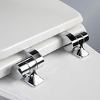 Mayfair Bennett Toilet Seat with Chrome Hinges, Slow Close Wood Seat, Secure Metal Hinges, Easy Install, Made in USA, Round, White