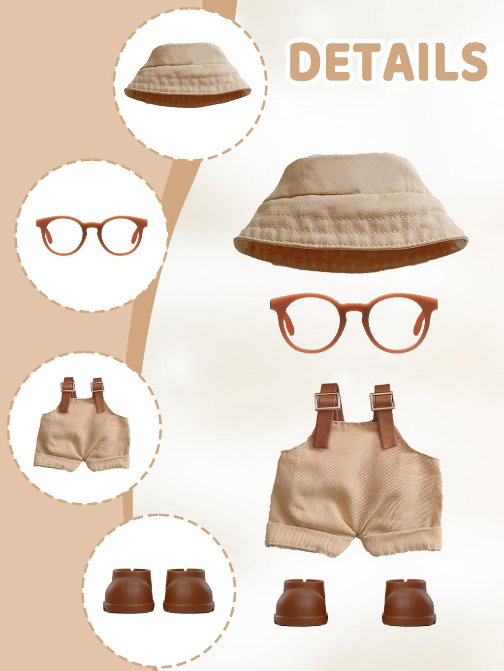 2PCS Doll Clothes Set for 17cm Dolls – Stylish Outfit with 2 Hat, 2 Overalls, 2 Shoes & 2 Glasses of Clothes Designer, Cute Clothes for Dress up Unique Style (Black+Brown) (Doll Not Included)