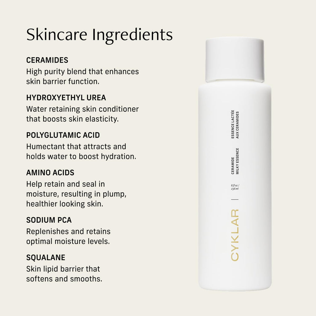CYKLAR Ceramide Milky Essence – Unscented Body Lotion for Dry, Sensitive Skin – Lightweight Hydrating Ceramide Moisturizer for Skin Barrier with Polyglutamic Acid & Hydroxyethyl Urea - 8 fl oz