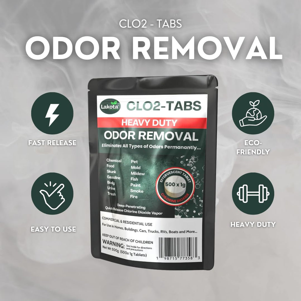 CLO2-ODOR Chlorine Dioxide Tablets - 500 x 1g (1.1 Pound) Best Value! Heavy Duty Chlorine Dioxide Odor Removal for Homes, Rooms, Cars, Trucks, Rvs, Vehicles, Buildings and More!
