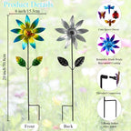Sunnylight 4 Packs Wind Spinner Outdoor, Pinwheels for Yard and Garden, Metal Flower Decorative Garden Stakes for Lawn Patio Porch Decor