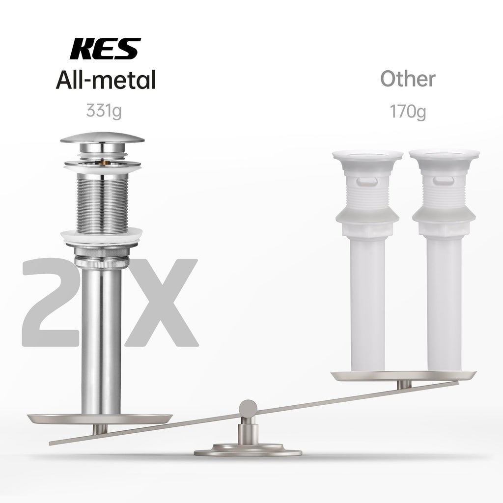 KES Bathroom Sink Drain Without Overflow, Brushed Nickel Pop Up Drain Vessel Vanity Sink Stopper 2 Pack, All Metal Rustproof Brass and 304 Stainless Steel, for 1.6"-1.9" Sink Hole, S2008D-BN-P2