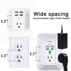 USB Wall Charger, Surge Protector, QINLIANF 5 Outlet Extender with 4 USB Charging Ports(2U2C) 3-Sided 1680J Power Strip Multi Plug Outlets Wall Adapter Spaced for Home Travel Office, White