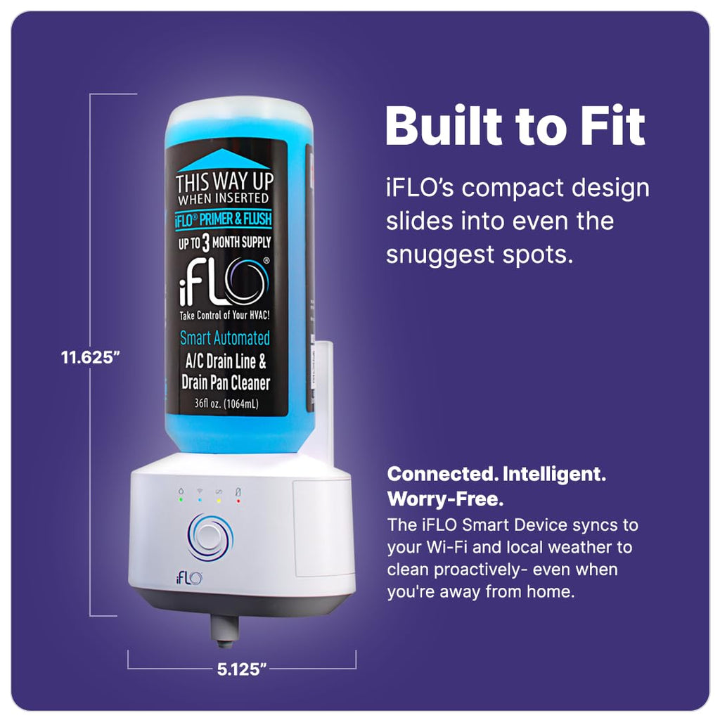 iFLO® Smart A/C Drain Line Cleaner and Drain Pan Cleaner Cartridge, Fast-Acting, Long-Lasting HVAC System Solution for Tough Clogs & Buildup, 3-Month Supply per Bottle, 1 Pack of 36oz