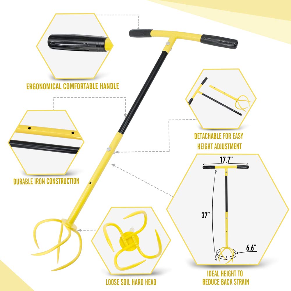 Altdorff Hand Tiller for Gardening, Garden Claw Manual Tiller with Ergomomic Handle, Steel Cultivator Tiller Lawn Aerator Tool Soil Lossener for Gardening Bed and Plant Box