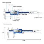 Qfun Digital Caliper, 0-6inch Caliper Measuring Tool Extreme Accuracy IP54 Waterproof Electronic Vernier Caliper Stainless Steel Digital Micrometer with Extra Large LCD Screen
