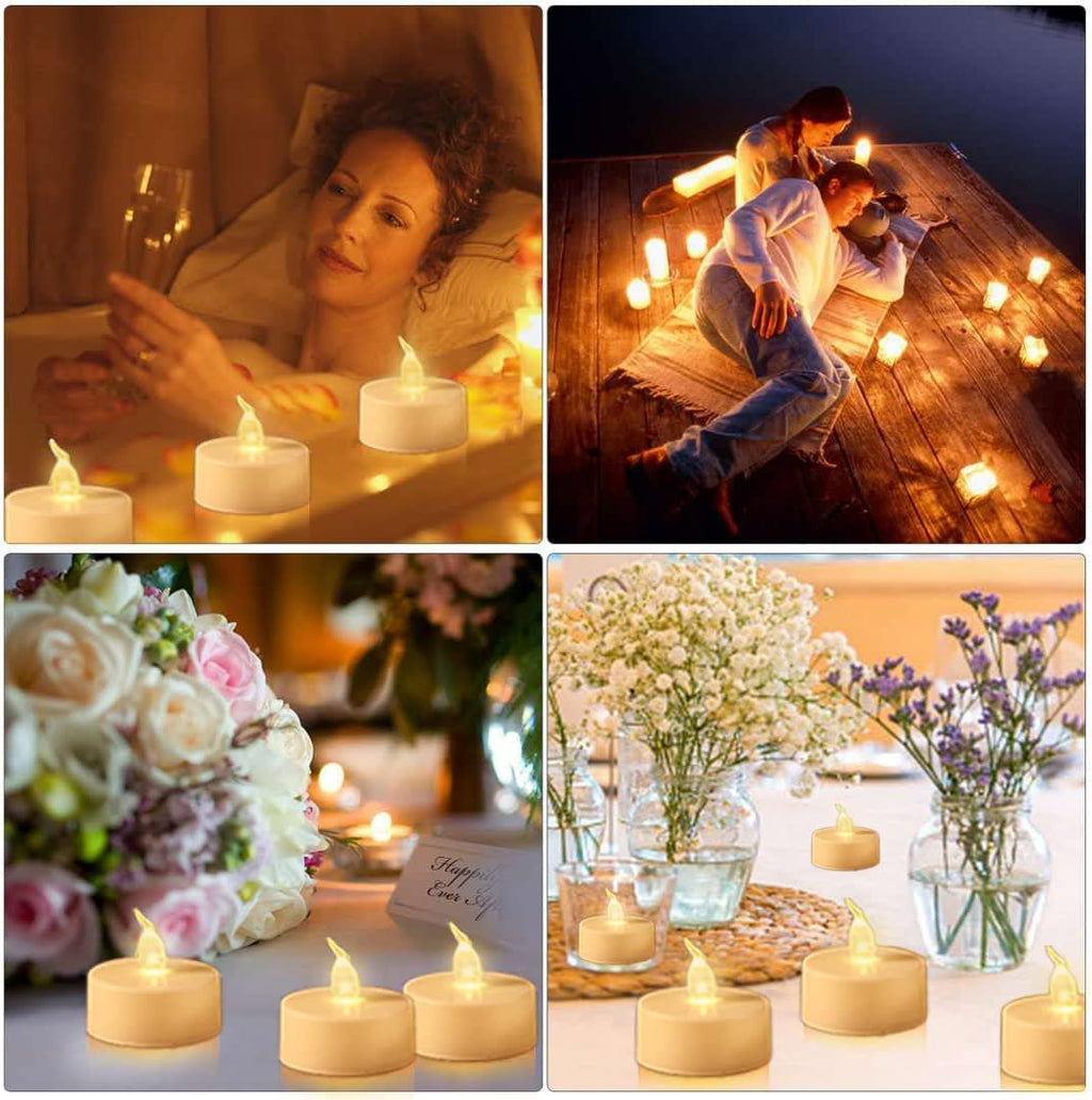 Hanzim LED Tea Lights Candles- 100PACK Warm White Flameless Candles Realistic and Bright Flickering Long Lasting 200Hours for Holiday Celebration,Party,Home Decoration Warm Yellow,Battery Operated