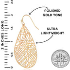 Gold Tone Dangle Earrings for Women - Large Filigree Boho Dangly Teardrop