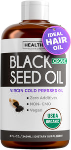 USDA Organic Black Cumin Seed Oil Liquid (8 fl oz) Premium Cold-Pressed Nigella Sativa Producing Pure - Antioxidant Supplement - Vegan, Gluten-Free, & Non-GMO (No Pills or Capsules)