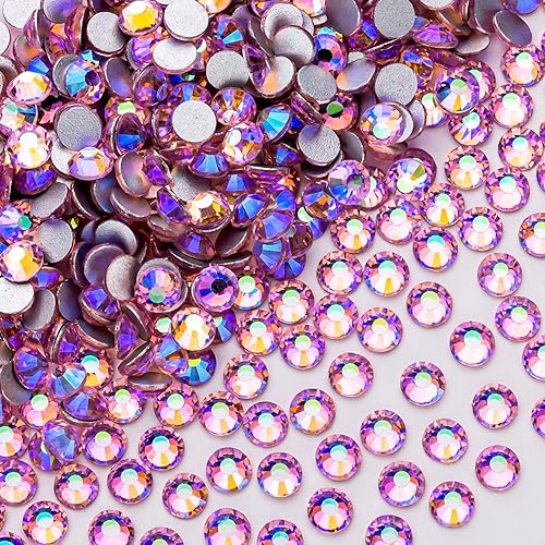 288Pcs Pink AB Crystal Rhinestones,Glass Flatback Rhinestones Gemstones for Nail Face Makeup Art Crafts Clothes Decoration -(SS30,6.5mm,Pink AB)