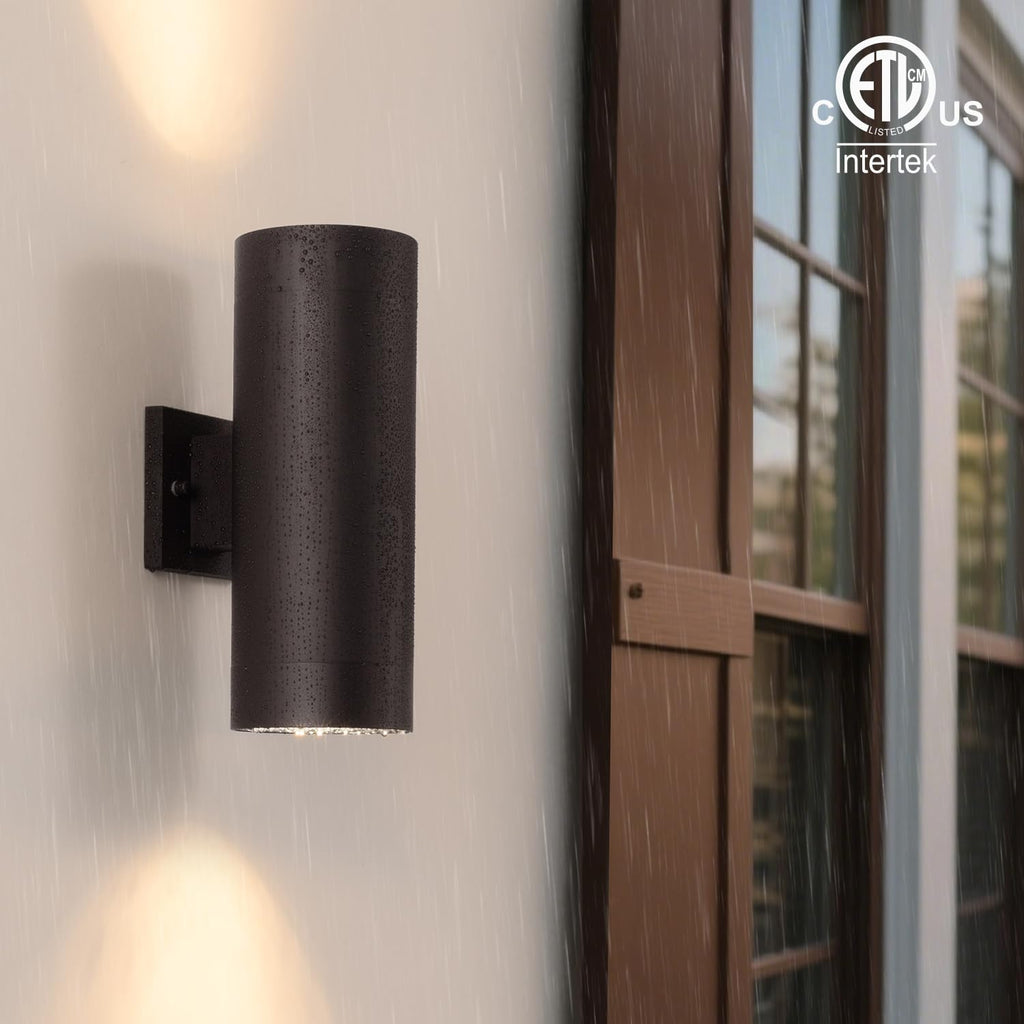 mirrea Modern Outdoor Porch Light Patio Light in 2 Lights with Aluminum Cylinder and Tempered Glass Cover Waterproof Wall Sconce 2 Pack (Oil Rubbed Bronze)