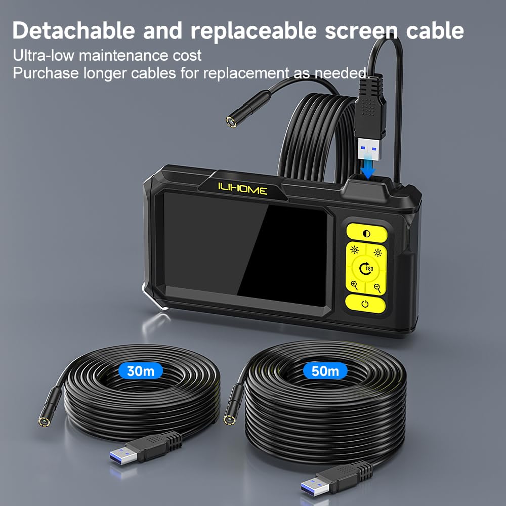 Borescope Camera with Light, 1080P HD Endoscope with 8 Adjustable LEDs, 4.3" Inspection Camera with 16.4ft Semi-Rigid Cable, 8mm IP67 Waterproof Lens-Father's Day Gift&Cool Gadgets for Men