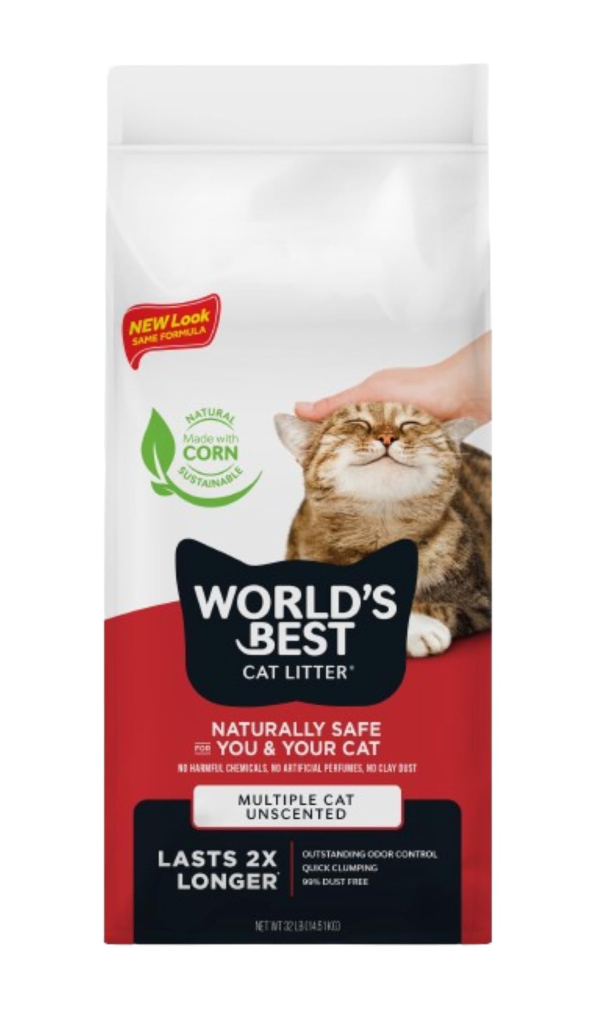 World's Best Cat Litter Multiple Cat, Unscented, Odor Control, 32 lb Bag