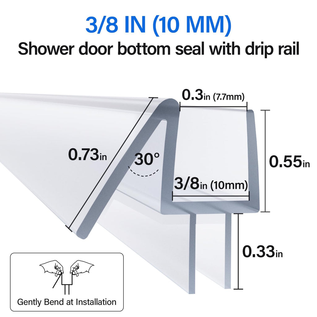 Yecaye 3 Pack 3/8" x 39" Shower Door Bottom Seal,Shower Door Sweep,Frameless Glass Seal Strip,Stop Leaks and Create a Water Barrier, Water Guard 10MM