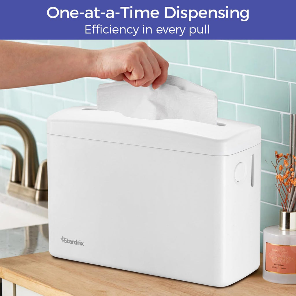 Stardrix Countertop Paper Towel Dispenser, White Hand Towel Holder for Multifold/C-Fold/Z-Fold Towels, Spring Loaded Single Sheet Dispensing, Non-Slip Base, Compact Design for Home or Commercial