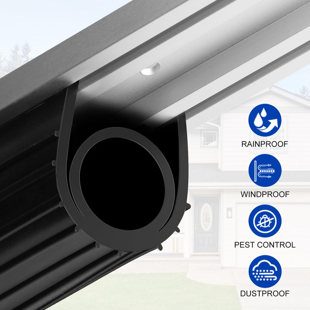 DGSL Garage Door Seals Bottom Rubber Weather Stripping Kit Seal Strip Replacement, Weatherproof Threshold Buffering Sealing Rubber 5/16 Inch T Ends (12 FT, Black, U+O)
