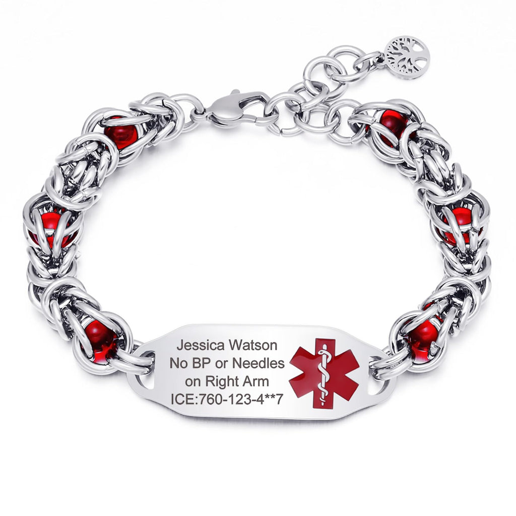 JFJEWER Medical Alert Bracelets for Women Free Engraving, Personalized Customizable ID Bracelet with Fashion Charm, Stainless Steel Emergency Medical Bracelets for Women - Style 1