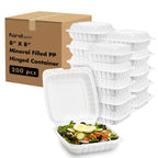 KARAT EARTH Clamshell Take Out Food Containers [8"x8" - 200 ct] To Go Containers | Microwavable, Freezer Safe, Soak-Resistant, Durable, Stackable | Vented for Hot/Cold Foods, White