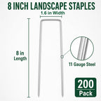 200 Pack 8 Inch Landscape Staples, Weed Barrier Stakes, 11 Gauge Galvanized