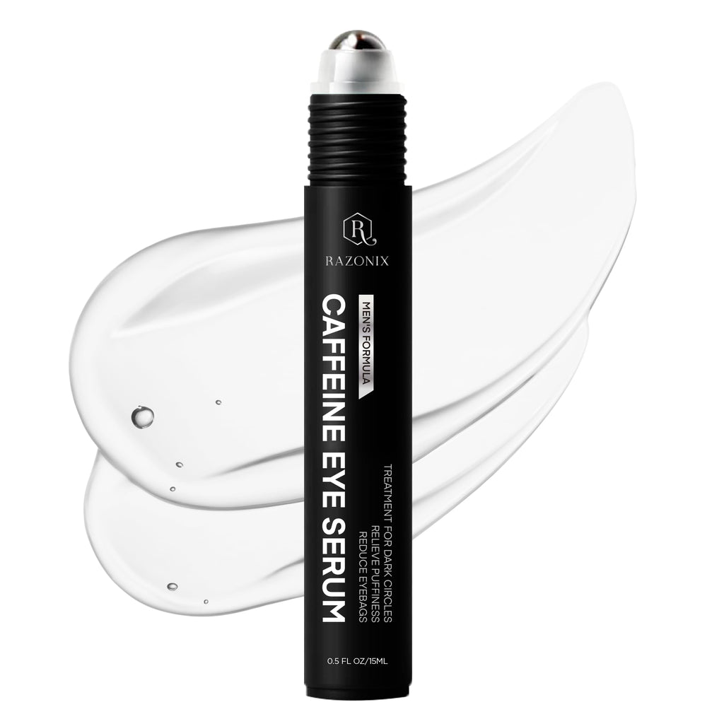 RAZONIX Eye Bags Treatment for Men: Caffeine Eye Roller for Puffy Eyes and Puffiness – Under Eye Cream for Dark Circles (Medium, Unscented)