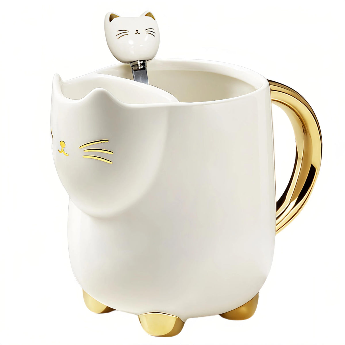 Christmas mugs Ceramic Cat Mug with Tea bag– 17oz Unique Coffee Cup with kitty Expression Design, Fun Gift for Women, Girls, Kids, Cat Lovers (white)