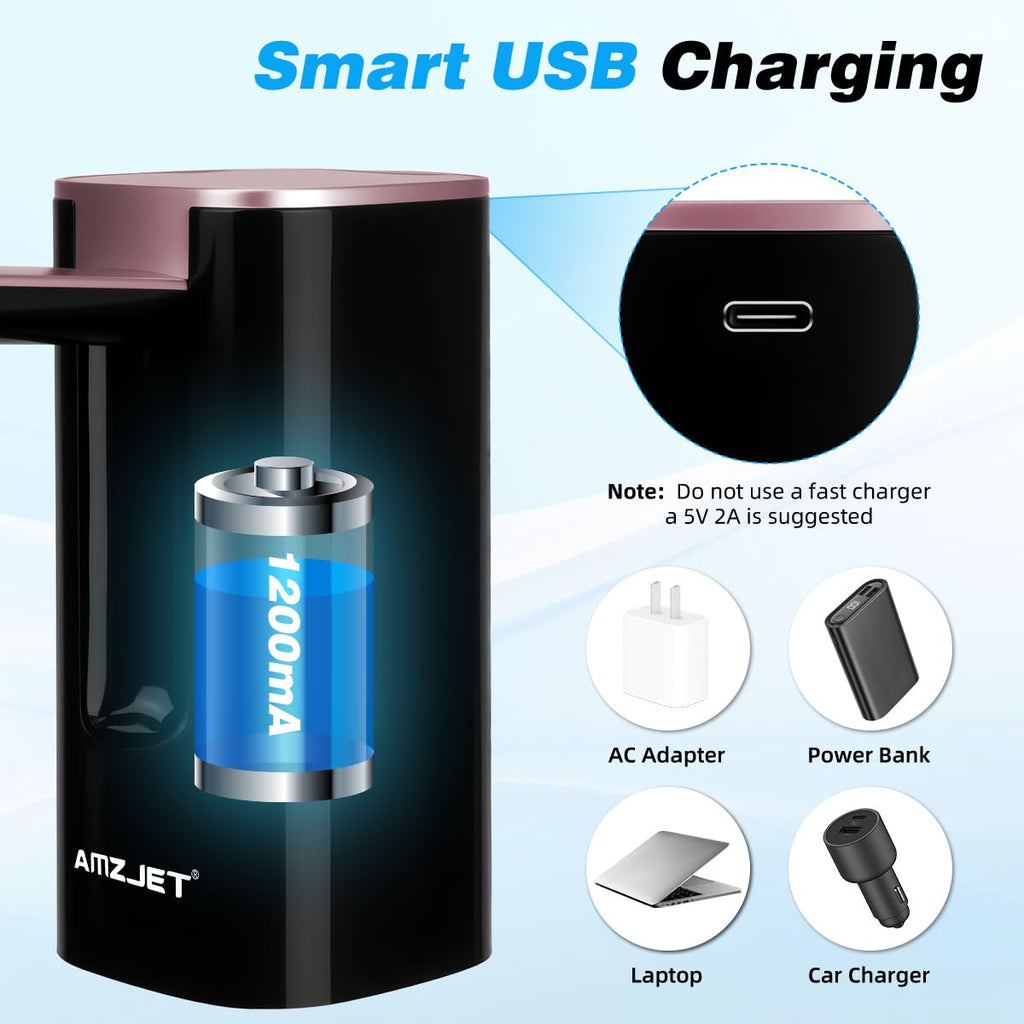 Water Dispenser for 5 Gallon Bottle with Digital Display, 4 Dispense Modes, Portable USB Charging Electric Water Pump, Foldable Spout, Food-Grade Water Jug Pump for Home, Office, RV, Campin-Rose Gold