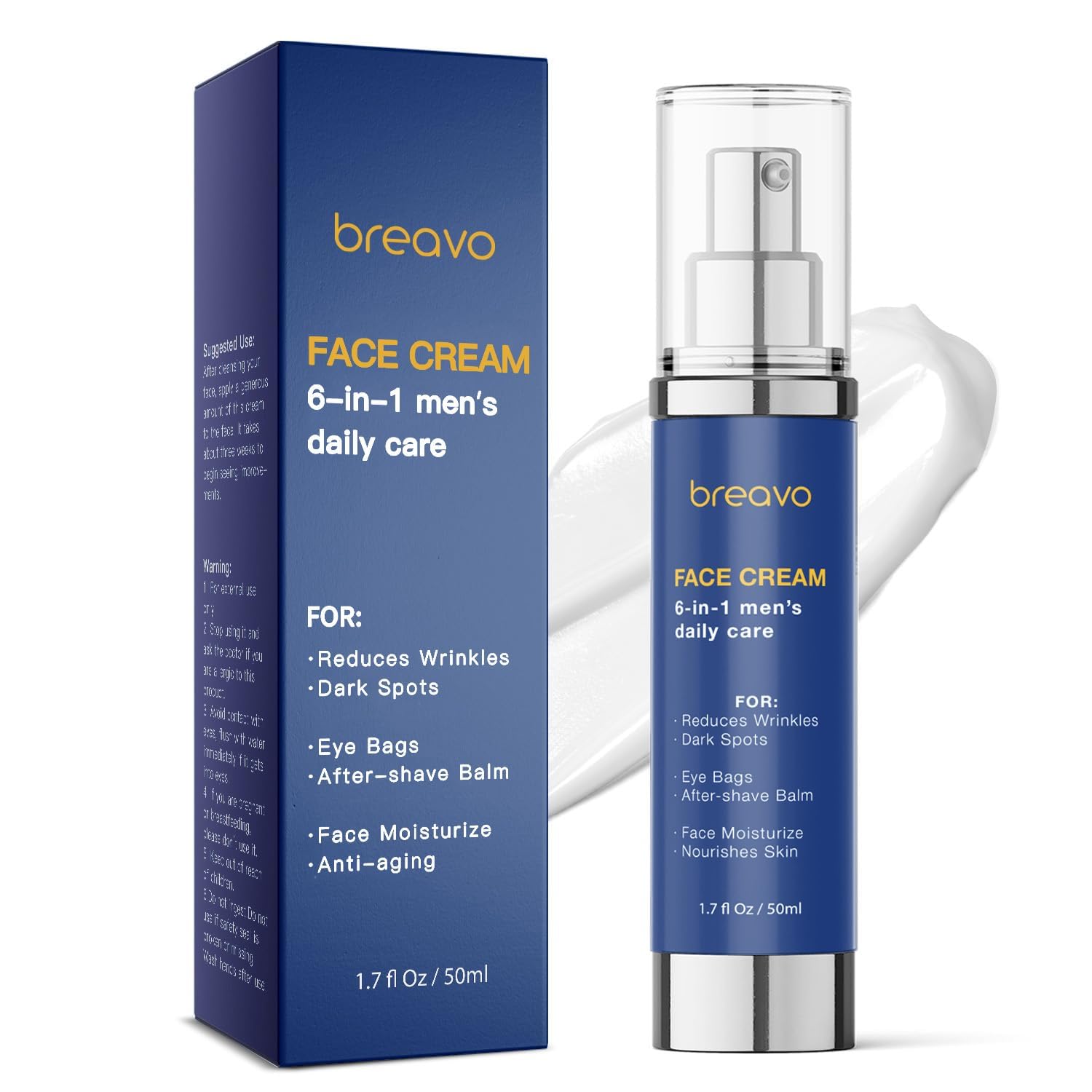 6 in 1 Face Cream for Men: 6 in 1 Mens Face Moisturizer, Mens Face Cream Anti Aging - Eye Bags Treatment & Wrinkle Cream for Men 1.7 oz