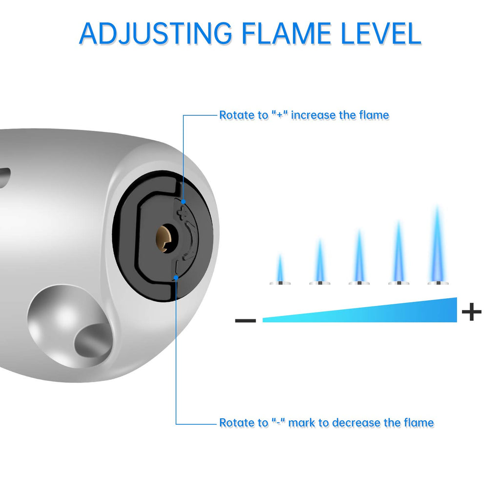 Butane Lighter Torch Long Jet Flame Windproof Lighter with Visual Fuel Window for Fireplace Kitchen Grill BBQ Camping, Black (No Butane Included)