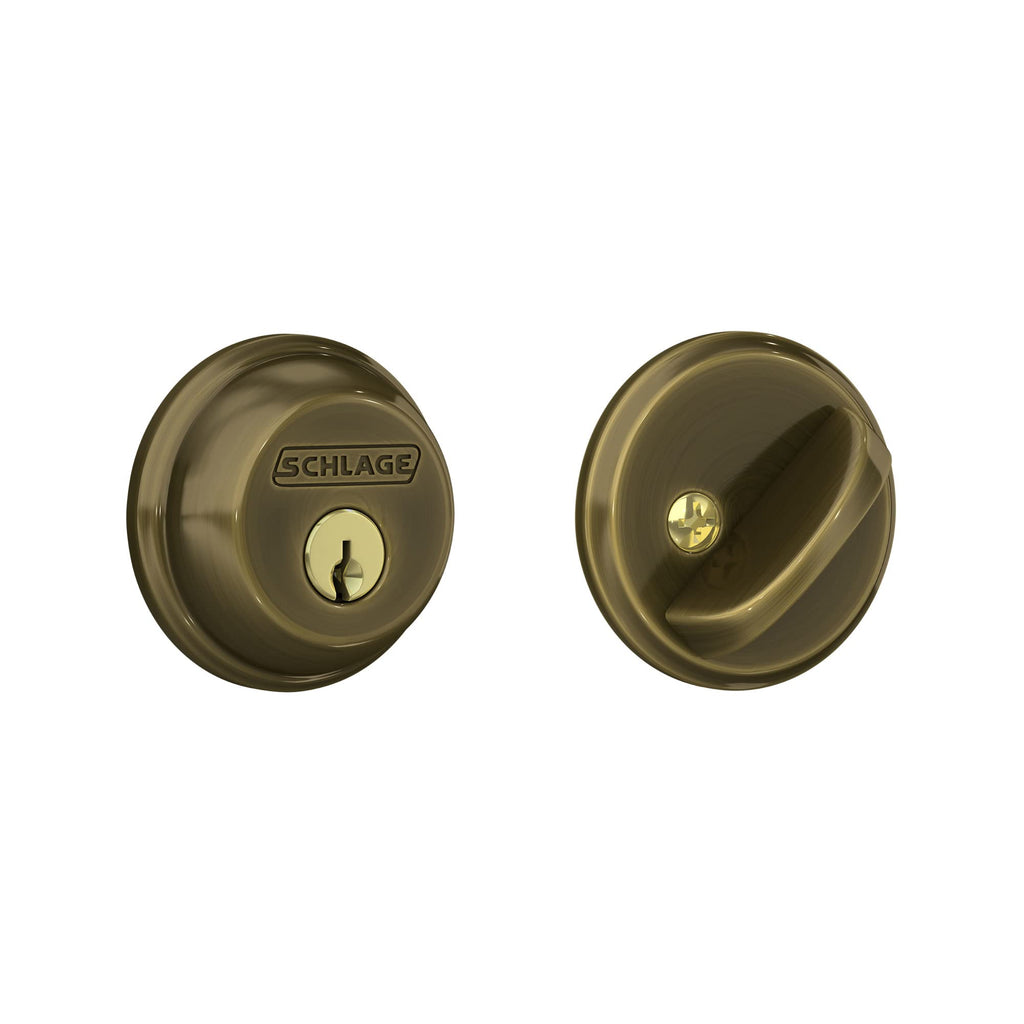 Schlage B60 N 609 Deadbolt, Keyed 1 Side, Highest Residential Security, Antique Brass