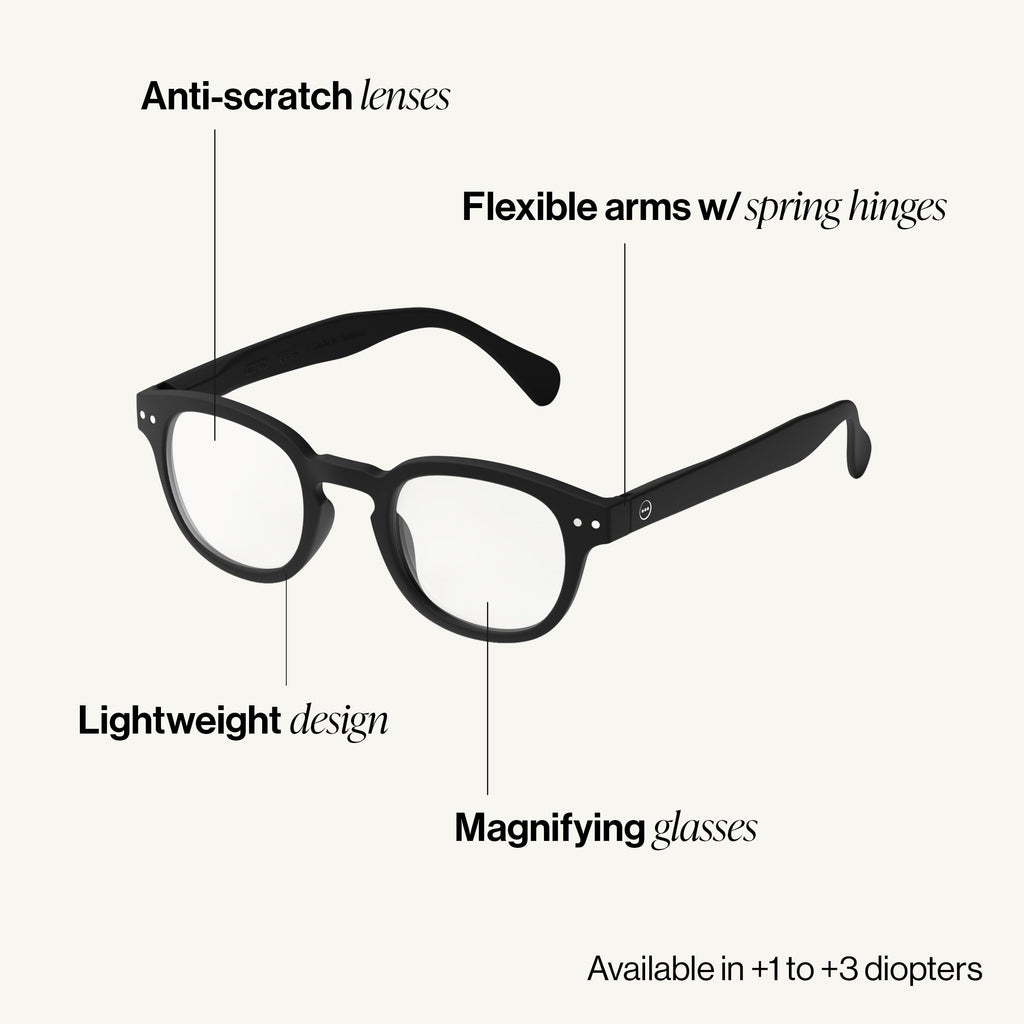 IZIPIZI READING #C Reading Glasses for Women and Men – Square Glasses with Anti-Scratch Lenses, Lightweight Fashion Frame (Black, 2.0, x)