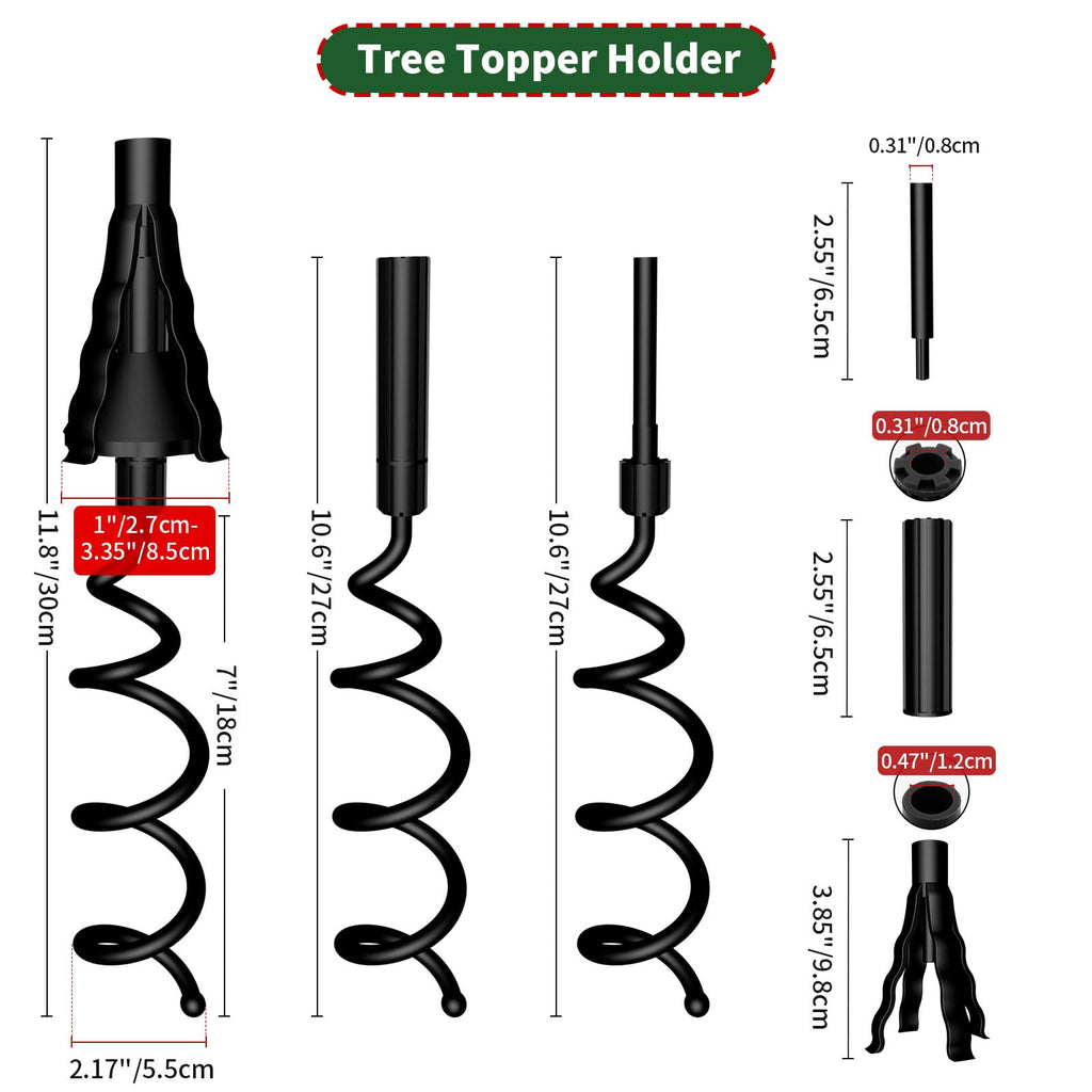 Christmas Tree Topper Holder - Twist On Universal Stabilizer with Adjustable Attachments. Secure Lock for Treetop Ornaments, Fits Most Basic Tree Types & Topper Bases (Black)