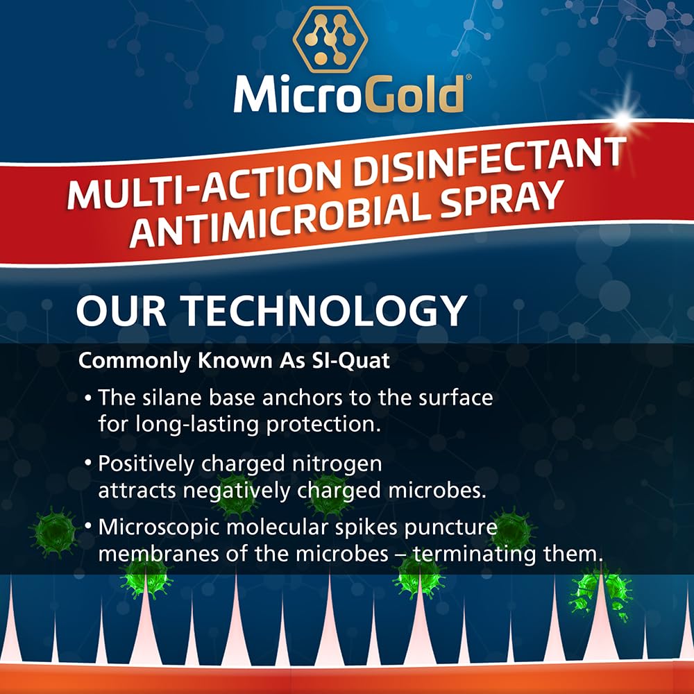 MicroGold Multi-Action Disinfectant Antimicrobial Spray Tested and Proven Effective to Kill the COVID-19 Virus, Kills 99.9% of Viruses and Bacteria, 24 Fluid Ounces, 6 Pack, Packaging May Vary