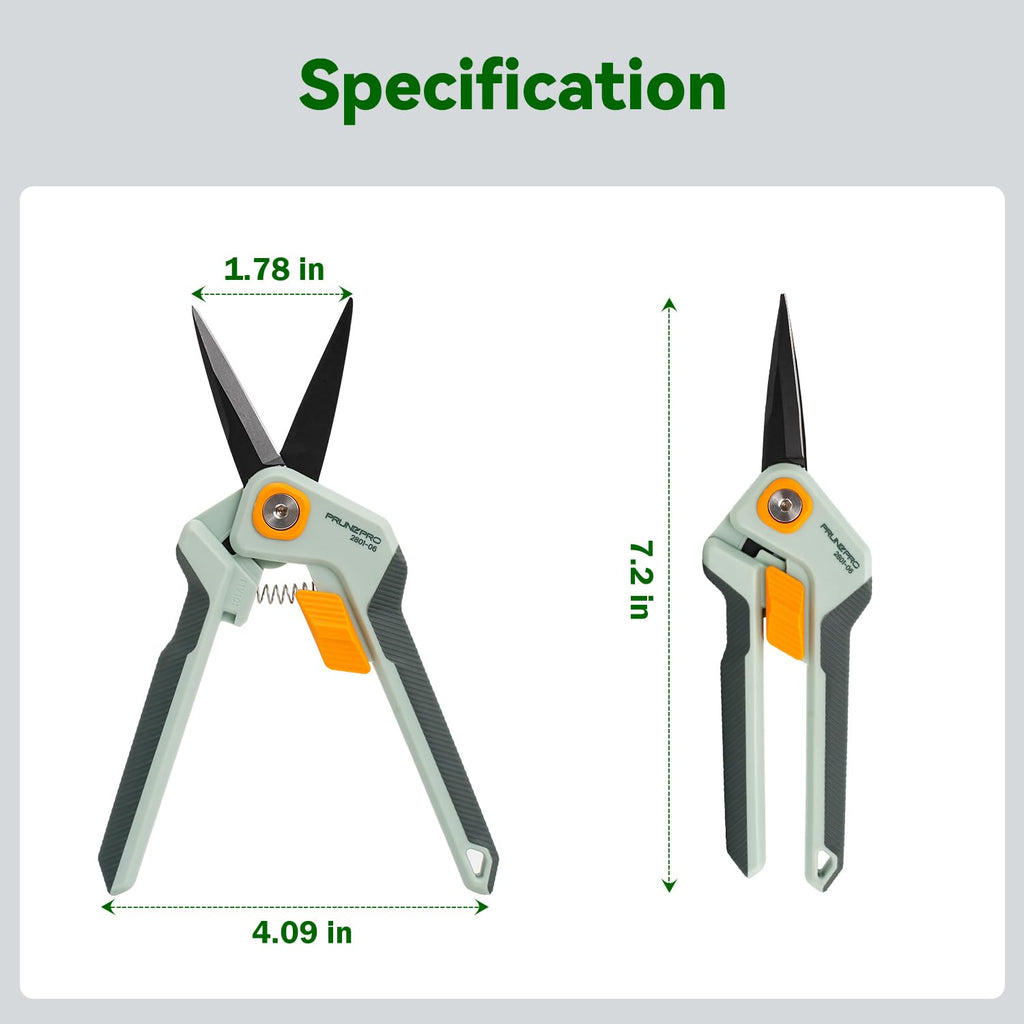 PrunePro Garden Scissors Pruning Shears Sharp Stainless Steel Non-Stick Teflon Coating Blade for Precise Cuts Garden Snip Bonsai Clippers for Plants Rose Flower
