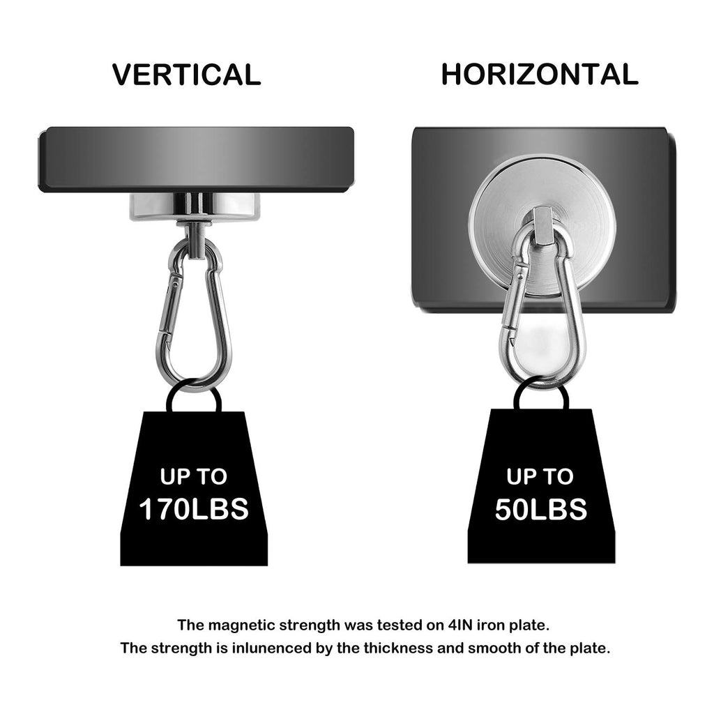 WELLZEER Magnetic Hooks 170lbs Magnet Hooks Carabiner for Hanging Refrigerator Strong Large Heavy Duty Neodymium Magnet (170LBS-4PACK)
