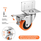 Caster Wheels,3 Inch L-Shaped Casters Set of 4 Heavy Duty,4-Pack Industrial Casters with Brake Polyurethane Wheels, Locking Caster Wheels for Furniture and Workbench