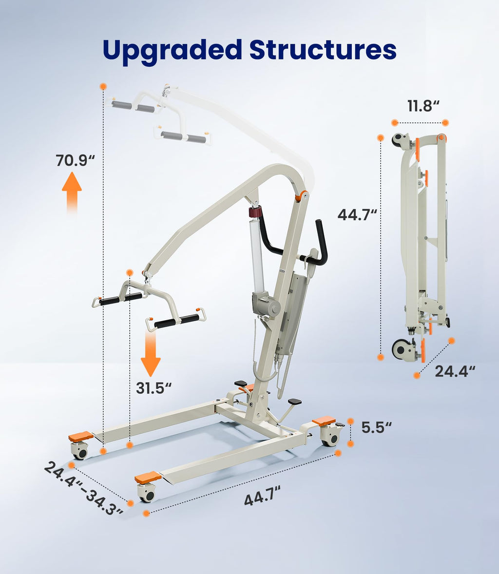 VOCIC Upgrade Foldable Electric Transfer Lift, Collapsible Lift Chair with Sling, Medical Patient Lift for Elderly, Chair Lift Lift Assist, Easy Disassemble, 330LBS Weight Capacity, AY02