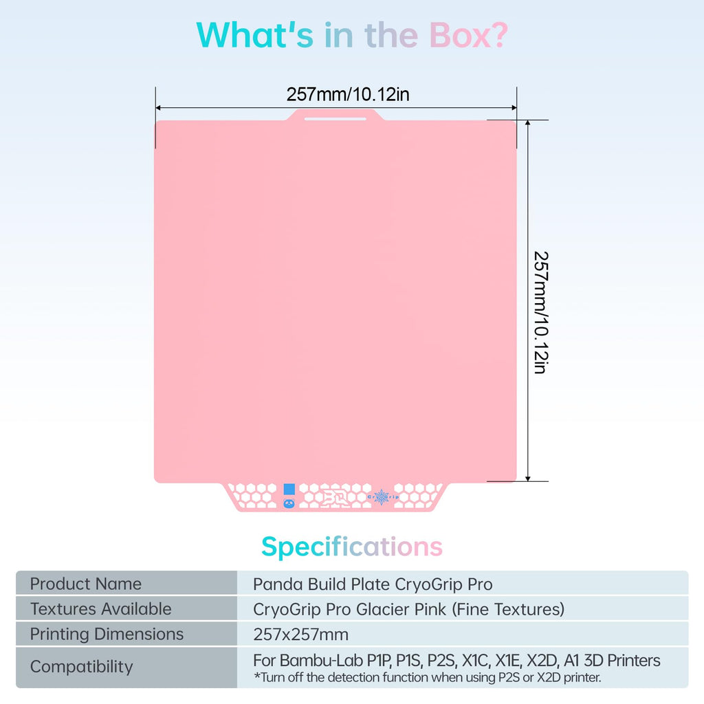 BIQU CryoGrip Pro Glacier Pink Compatible with Bambu-Lab P1S/P1P/P2S/X2D/X1C/X1E/A1 3D Printers 257x257MM Panda Build Plate Double Sided Upgrade Removable Surface Platform