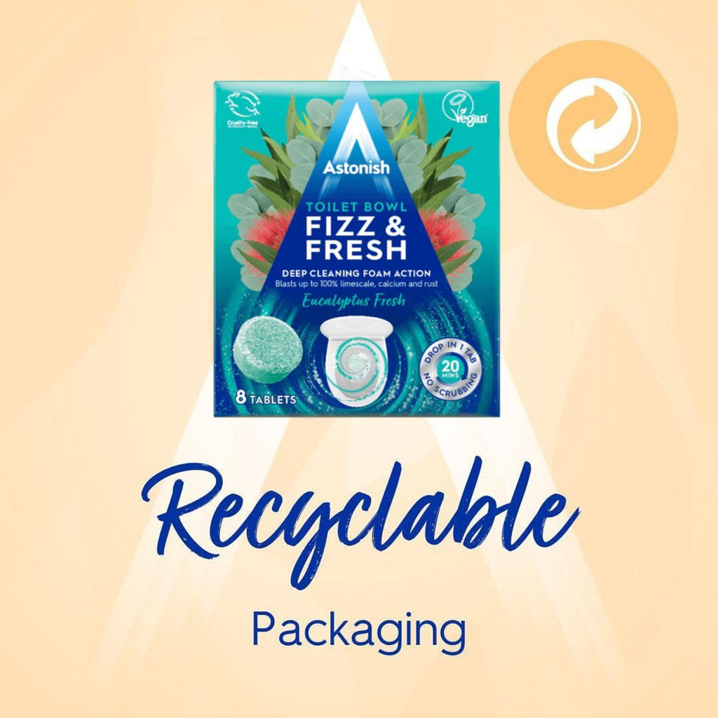 Astonish Foaming Eucalyptus Fresh Fizz & Fresh Bathroom Toilet Bowl Cleaner - Deep Cleaning Limescale, Calcium & Rust Stain Remover - Removes Hard to Reach Stains, 24 Tablets (3 Packs of 8)
