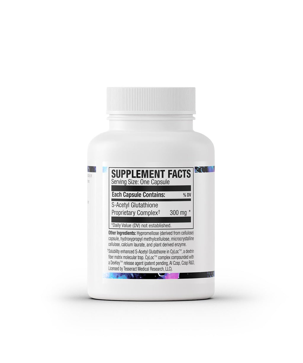 Tesseract SafeCell S-Acetyl Glutathione Supplement, 300mg, Healthy Aging, Cellular Support, Powerful Antioxidant; Hypoallergenic, Vegan, Patented Delivery; Bioavailability; 60 Vegetarian Capsules