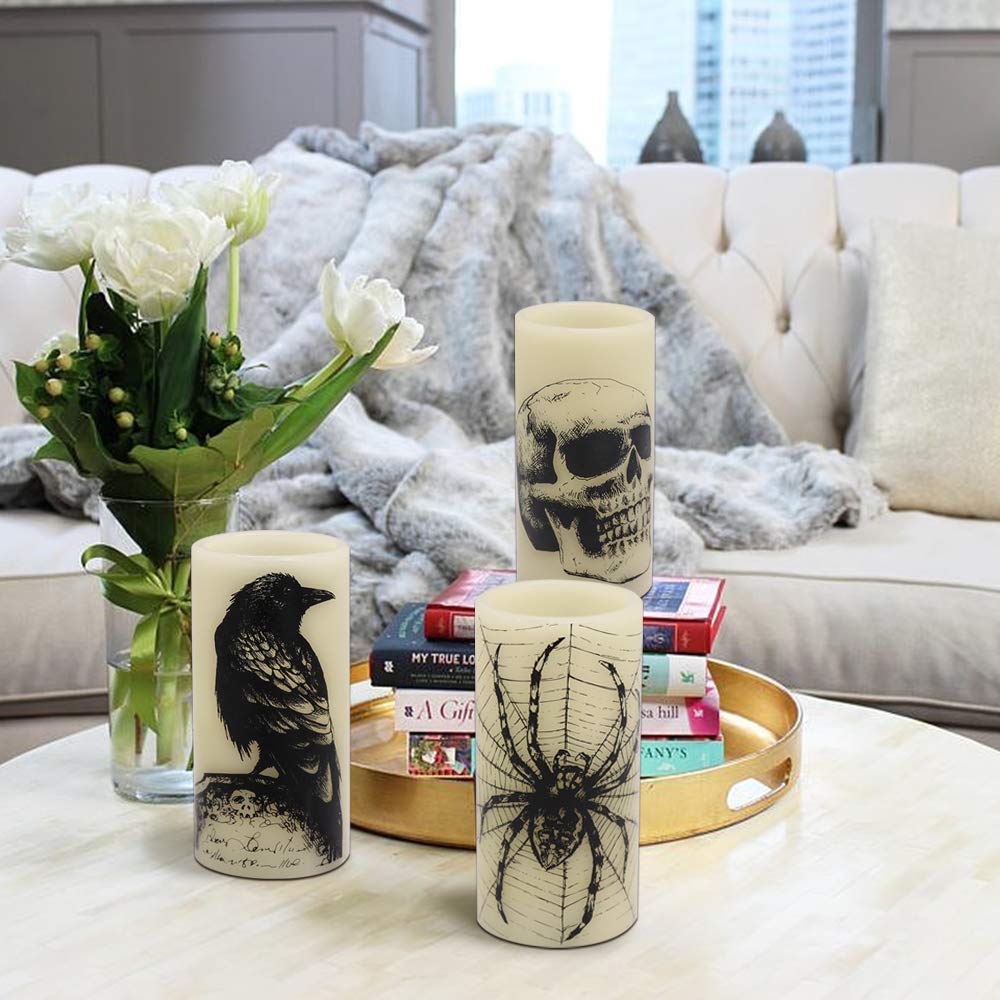 Eldnacele Skull Halloween Flameless Candles Battery Operated with 6H Timer