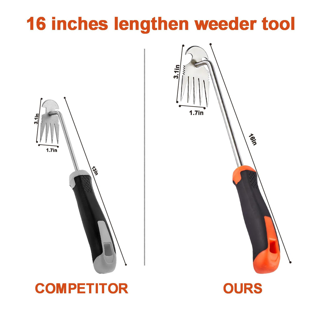2 Pack Weed Remover Tool, 16 Inch Extended Handle 5 Teeth Weed Puller Tool, Heavy Duty Deweeder Tool Manual Weeding Uprooting for Garden Yard Lawn Farm Root Removal