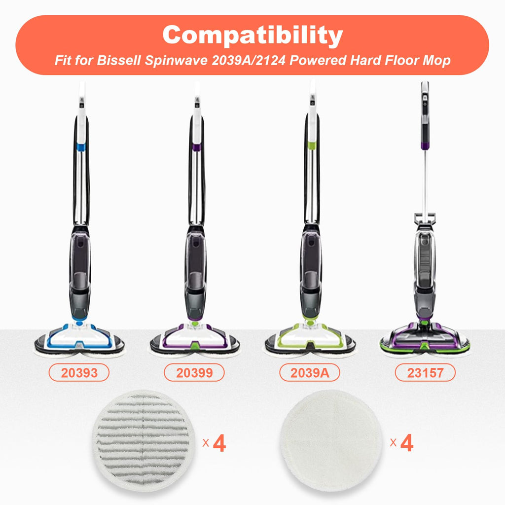 BeiLan Spinwave Mop Pads Fit for Bissell Spinwave 20399 23157 23159 2039A 2124A 20393 2039T 2039W 20391 20395 2307 2315A Soft Scrubby Pads for Hardwood Floor Cleaning Replacement Pads(8Pack)