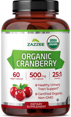 Zazzee USDA Organic Cranberry 25:1 Extract, 500 mg per Capsule, 60 Vegan Capsules, 2 Month Supply, Certified Kosher, Standardized, Concentrated 25X Extract, 100% Vegetarian, Non-GMO, Made in The USA