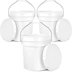5-Gallon White Bucket Pail Container with Lid | Food Grade | Heavy-Duty Approx 90 MIL Extra Durable | Metal Handles with Plastic Grip | Multi-Use | Easy Stack and Store | BPA Free - 3 Pack