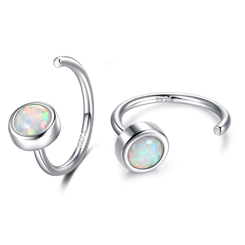 Huggie Hoop Earring 925 Sterling Silver Synthetic White Opal Earrings for Women Open Hoop & Half Hoop Earrings Tiny Hug Hoops