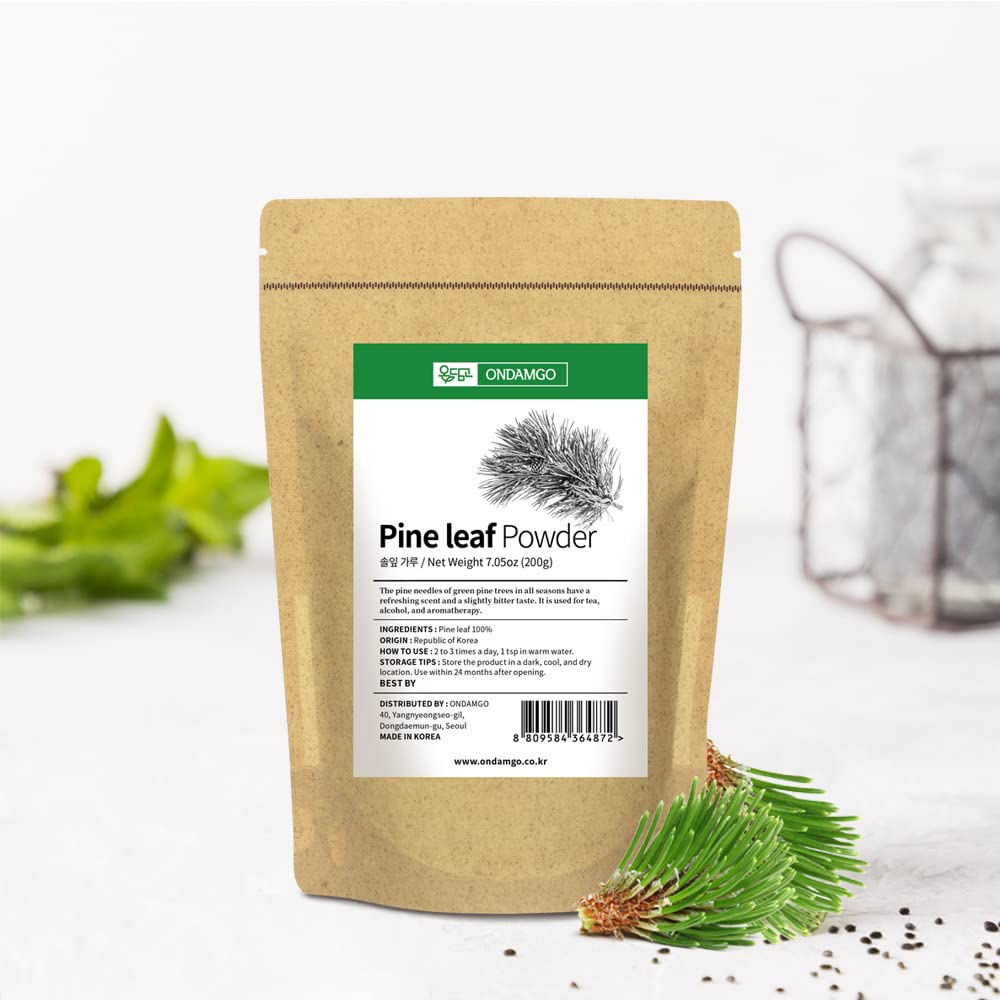 ONDAMGO Natural Pine Needles Tea Powder 200g - 100% Pine Leaf Powder 솔잎가루 7.05 oz (Pine Needles Powder)