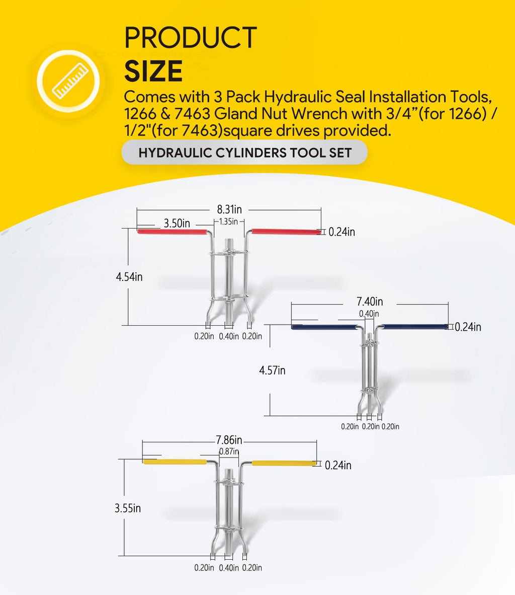 3 Pack Hydraulic Seal Installation Tools & 1266 Adjustable Gland Nut Wrench & 7463 Small Universal Gland Wrench, Hydraulic Cylinder Spanner Wrench Piston Repair Seal Kit, Farm & Construction Equipment