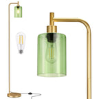 Ziisee Floor Lamps for Living Room - Industrial Standing Lamp with Green Glass Shade, Modern Gold Floor Lamp with LED Bulbs, Farmhouse Floor Lamp for Bedroom, Tall Lamp for Office